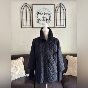 Eileen Fisher Black Quilted Puffer Jacket With A Ribbed Collar And Cuffs Size M